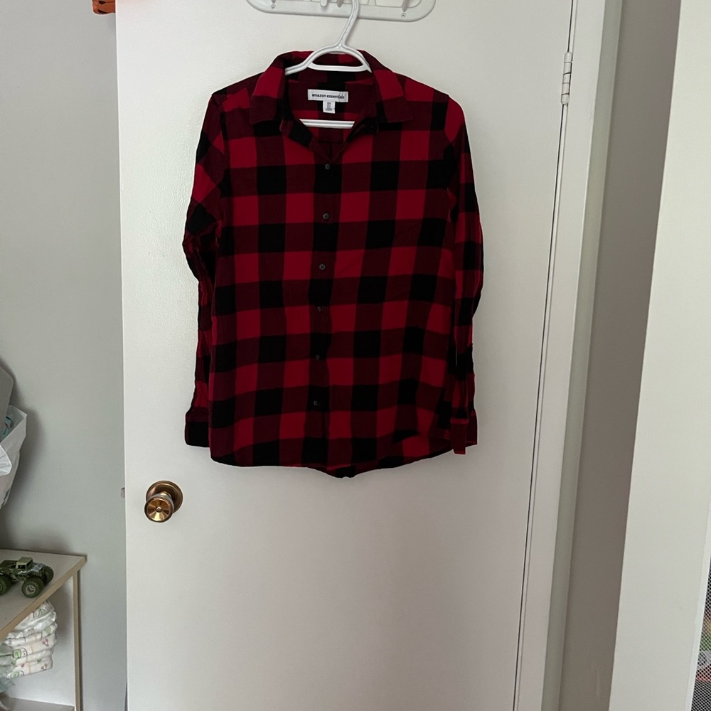 Amazon Essentials Red and Black Plaid Shirt